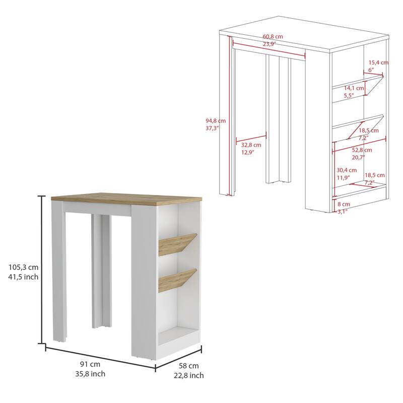Stylish Kitchen Island, 2 Side Shelves for Bottles, Ideal for Small Spaces