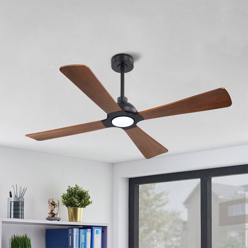 MLiAN 56" 4 Blades Indoor LED Ceiling Fan with Remite Control - 56 inch - Black/ Walnut