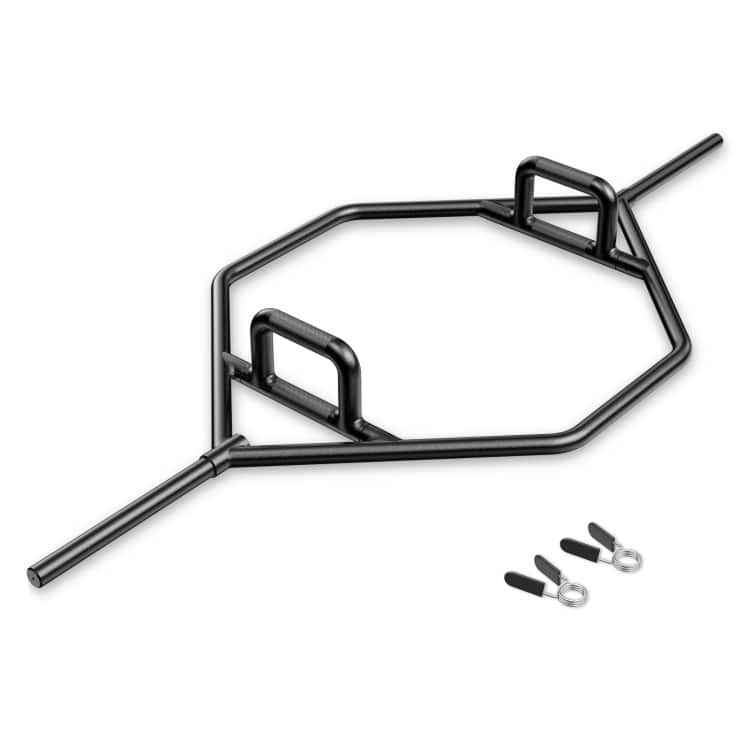 Black 56” Hex Trap Bar with 2 Collars Dual Height Knurled Handles for Deadlifts and Squats - 56" x 24.5" x 5" (L x W x H)