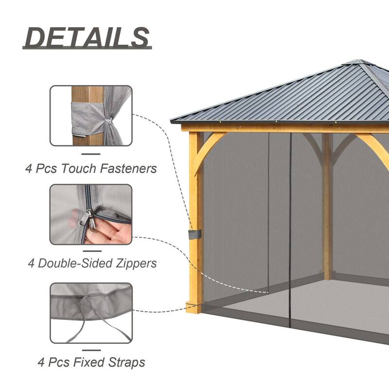 Aoodor Gazebo Netting Screen Replacement Outside Universal 4-Panel Sidewalls 10' x 13' (Only Netting)
