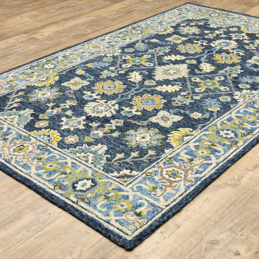 Agde Navy Blue Hand-Tufted Wool Oriental Traditional Casual Area Rug