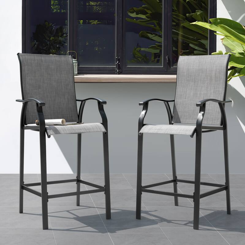 Nuu Garden Patio 2-Piece Textilene Bar Stools with High Backrest, Gray - Grey