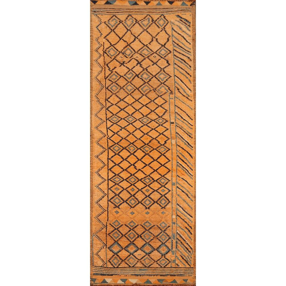 Trellis Oushak Oriental Vintage Runner Rug Handmade Wool Carpet - 2'11"x 9'6"