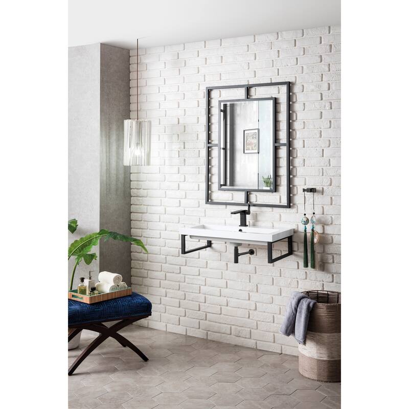 Two Boston 15 1/4" Wall Brackets 31.5" White Glossy Composite Countertop - Matte Black