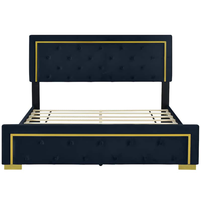 HomeRoots Black Tufted Velvet Upholstered Queen Bed Frame