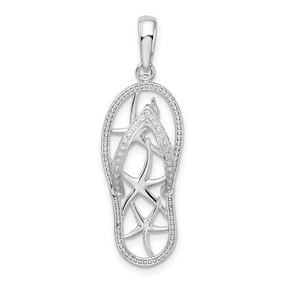 Diamond2Deal 925 Sterling Silver 3D Cut-out Starfish Flip-flop Pendant (Length-33.98mm)