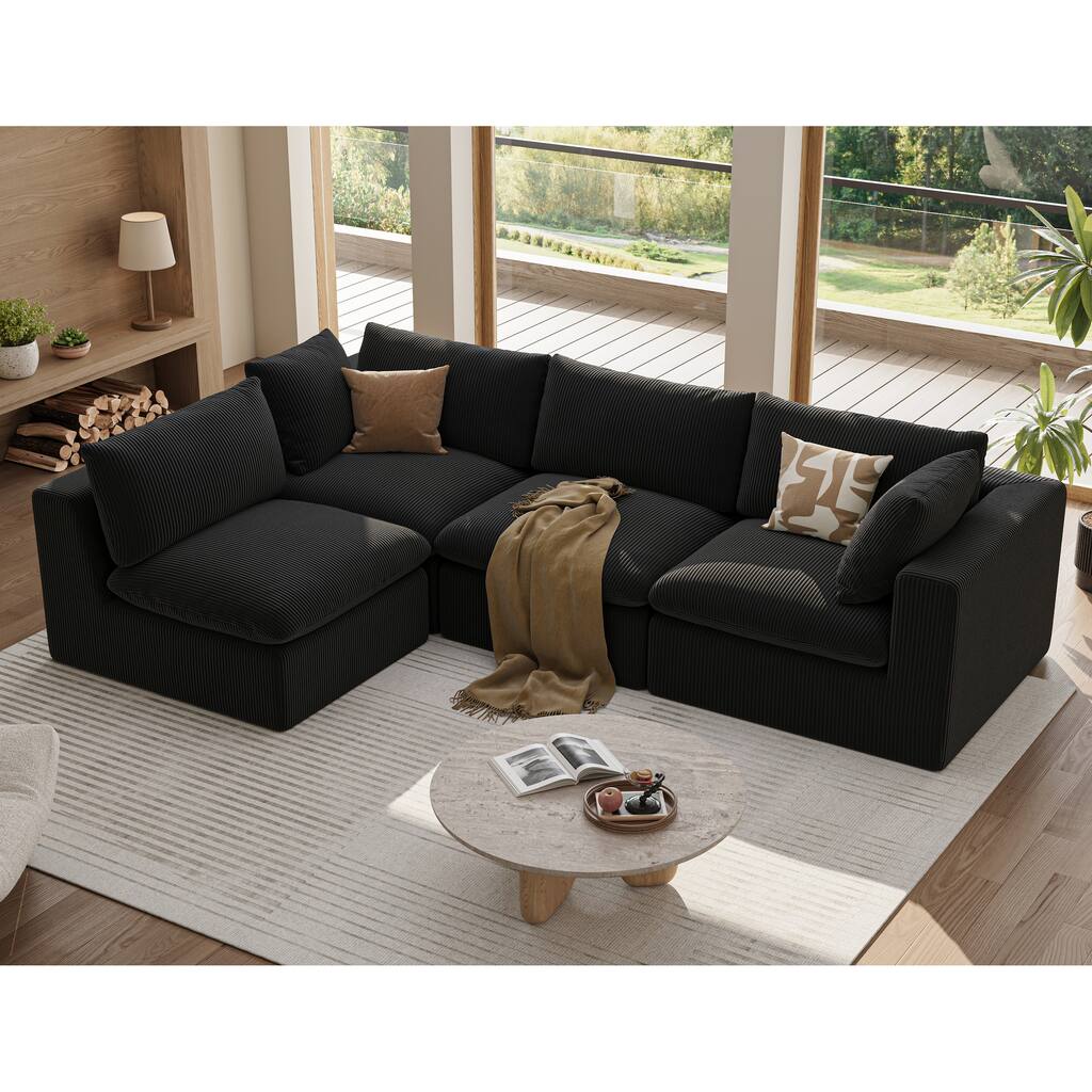 135inch Oversized LoveSofa,L Shape Sofa,4 Seater Upholstered with Corduroy Fabric Couches with 2 Pillows
