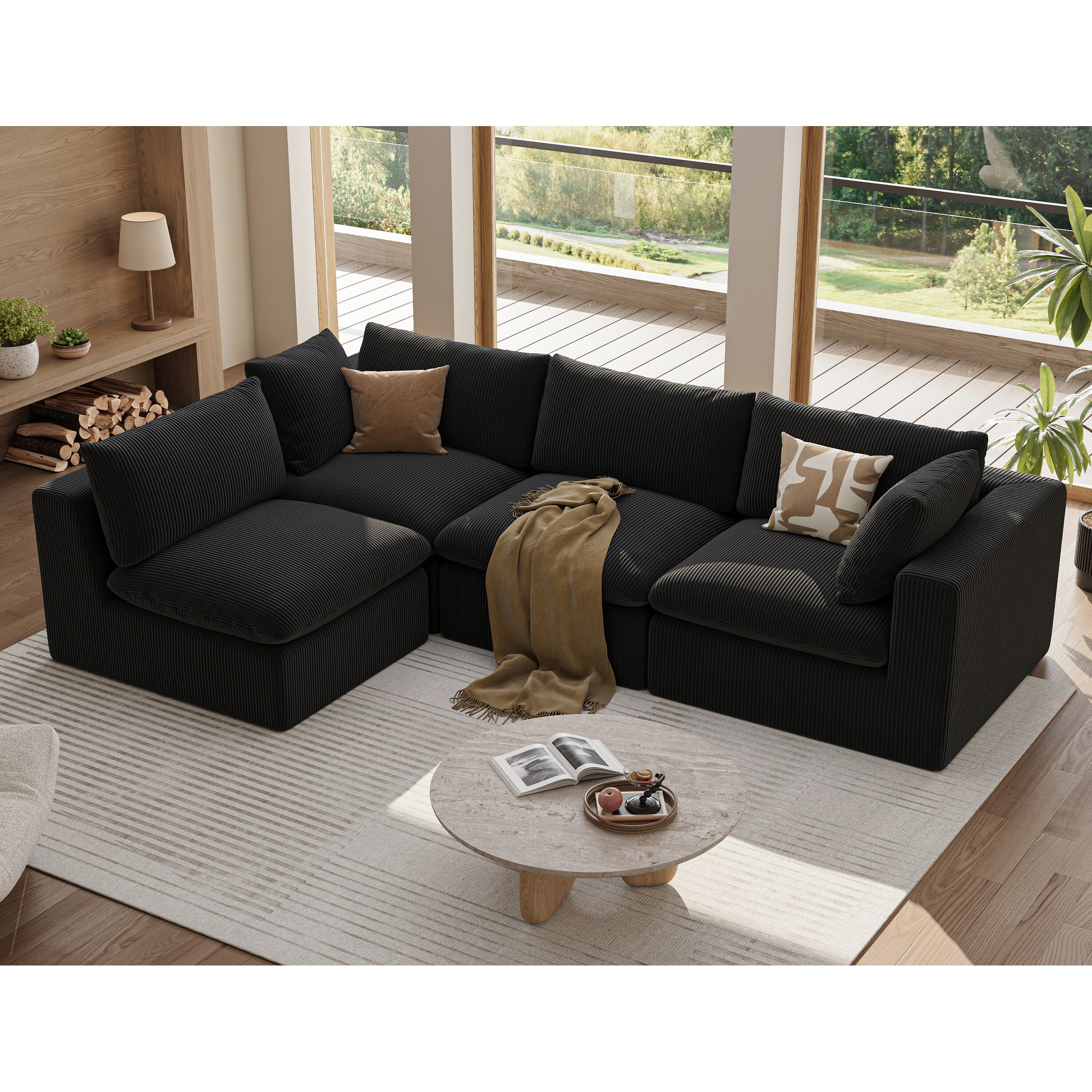 Oversized Modular Sleeper Sectional Sofa with 2 Pillows (No Assembly)