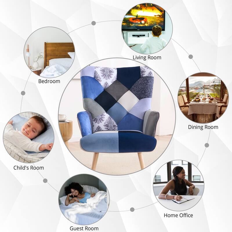 Upholstered Wingback Accent Chair with Rubberwood Legs & Levelers