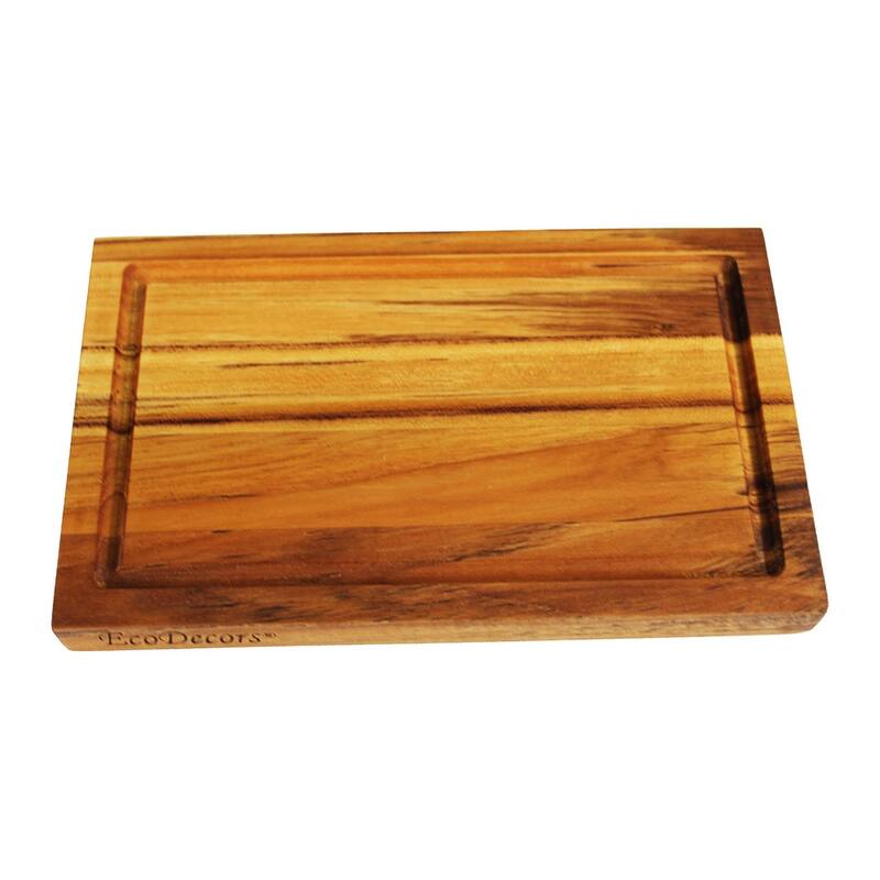 EcoDecors 10" x 6" Teak Cutting Board with Handle, 100% FSC Certified Edge Grain Wood, Snacks & Charcuterie Board