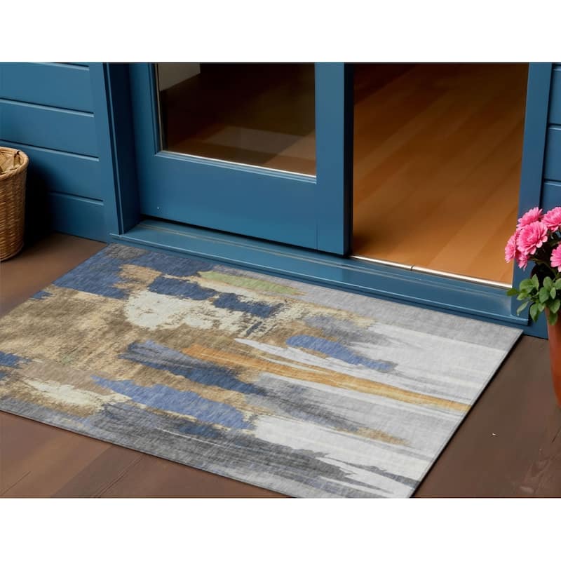 HomeRoots Abstract Transitional Rectangle Outdoor Rug - 3' x 5'