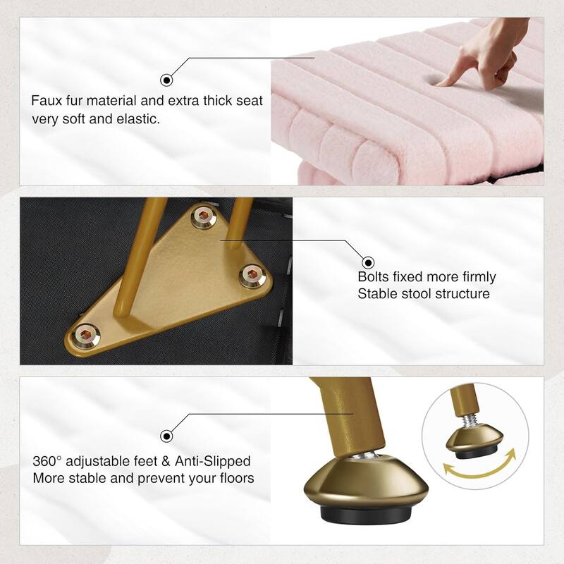 Vanity Stool Chair with Storage, Ottoman Boucle Soft Padded Makeup Footstools Seat 1PCS - 12.2"D x 16"W x 18.9"H