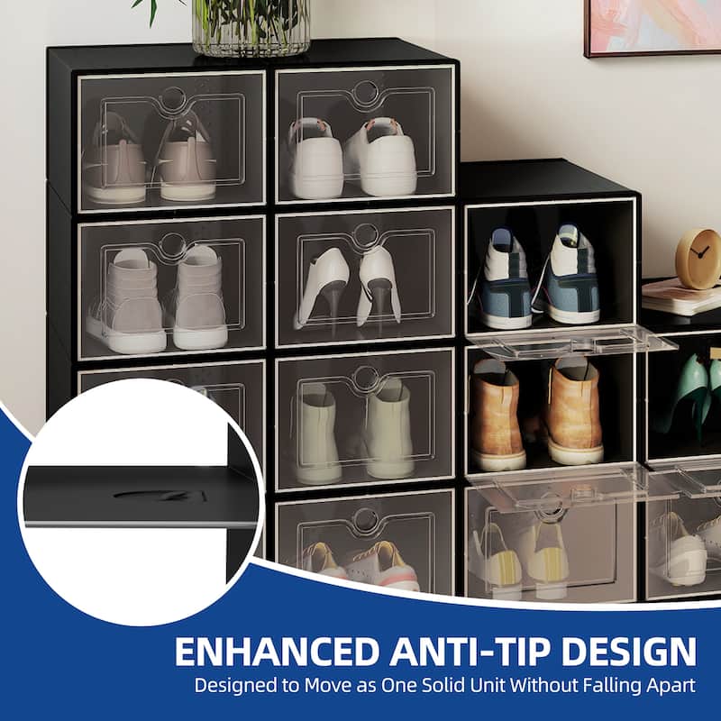 XL Shoe Storage Box Set of 12 Shoe Storage Organizers Stackable Shoe Storage Box Rack Containers Drawers