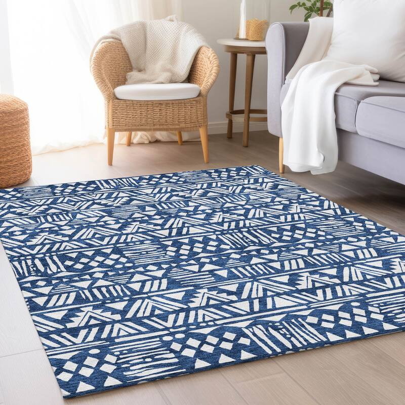 Premium Washable Super Soft Boho Modern Global Mayfield Rug - Navy - 9' x 12'