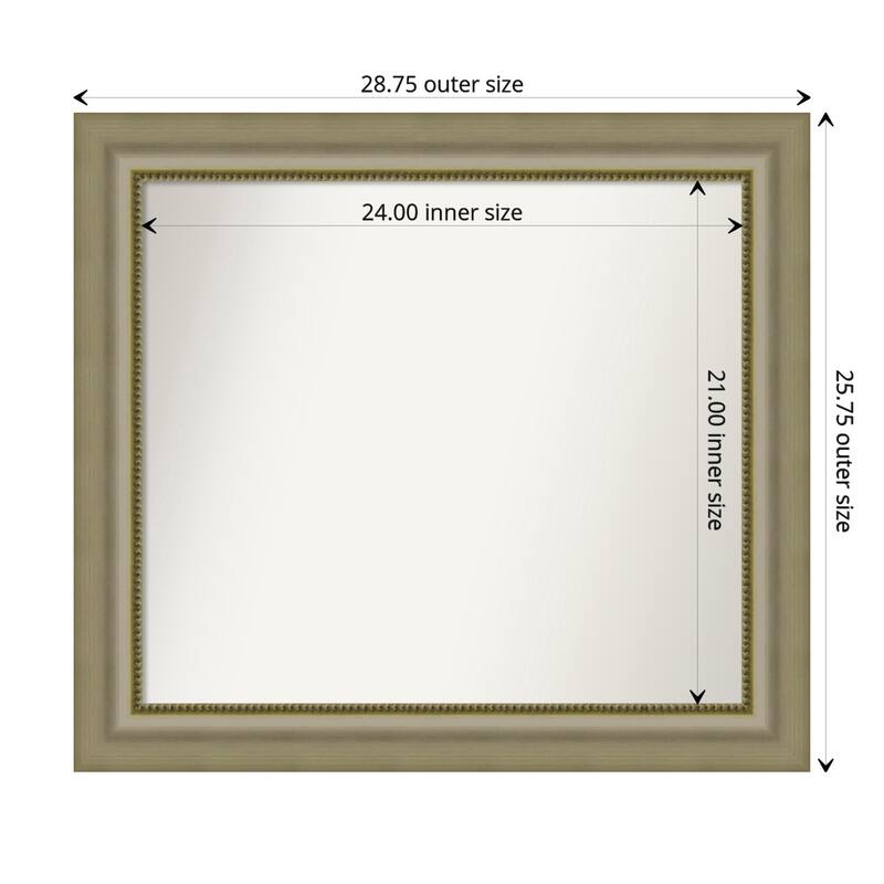 Vegas Silver Framed Non-Beveled Custom Wall Mirror, Bathroom Vanity Mirror - Outer Size: 28.75 x 25.75