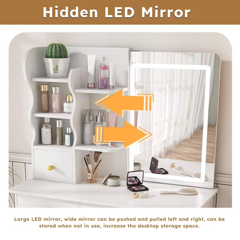 5-Drawer Dressing Table Movable and Hidden Mirror