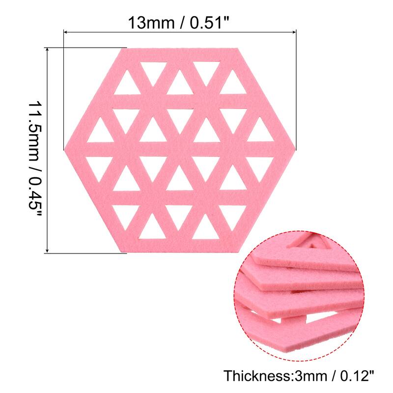 Felt Coaster, Hexagonal Pad Coaster for Drink Cup Pot Bowl Vase - Pink