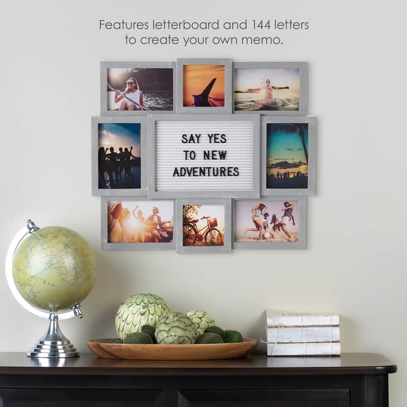 Melannco 8-Opening Letterboard Frame, 19X17 Inch, Distressed Gray