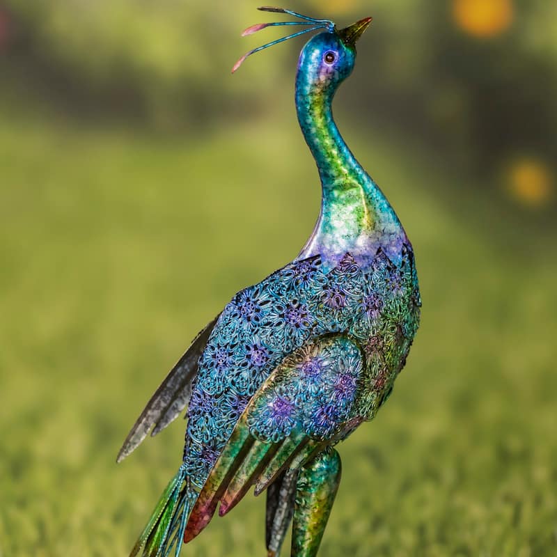 Set of 2 Standing Colorful Iron Peacocks