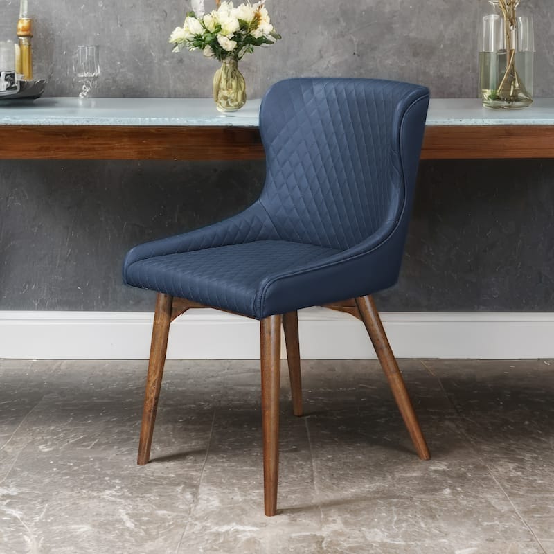 Lelia Solid Wood Mid Century Modern Leather Dining Chair (Set of 2)