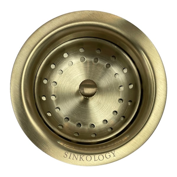 slide 2 of 7, SinkSense Satin Gold 3.5" Basket Strainer Drain with Post Style Basket