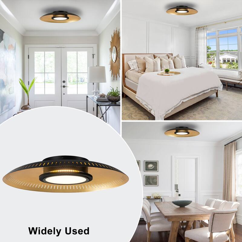 Black Iron LED Flush Mount Ceiling Light with Gold Foil Interior - Dia.22.83-in