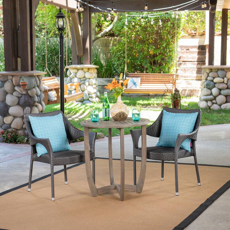 Clement Outdoor 3 Piece Wicker Bistro Set by Christopher Knight Home - Grey