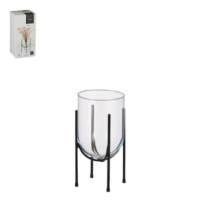 Sm. Jamey Vase Glass On Stand Black- A