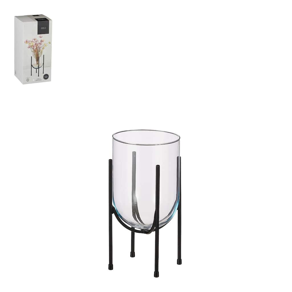 Sm. Jamey Vase Glass On Stand Black- A