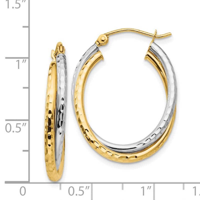 Curata 14K Two-tone Gold 17x5mm Double Diamond-cut Oval Hoop Earrings
