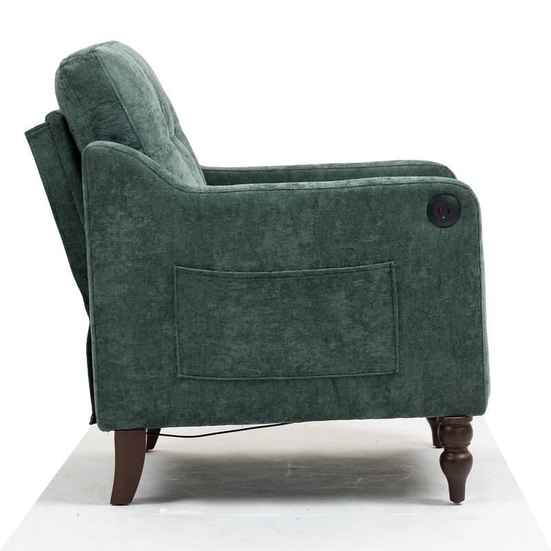 Chenille Accent Armchair, Upholstered Lounge Chair with USB Port, Single Sofa Chair with Wooden Legs & Side Storage
