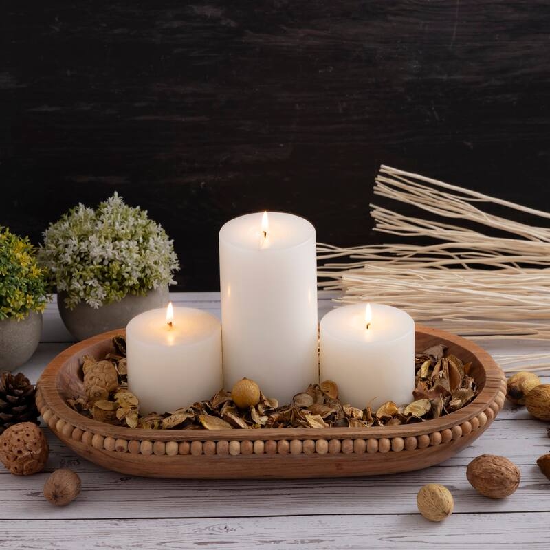 Acacia Wood Beaded Oval Wood Bowl