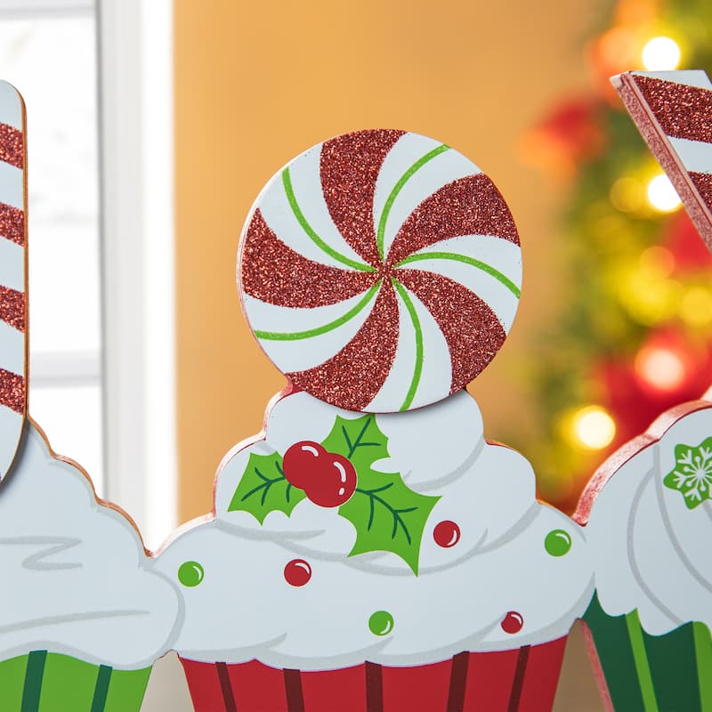 Glitzhome 12"L Christmas Wooden Cupcake JOY Table Decor