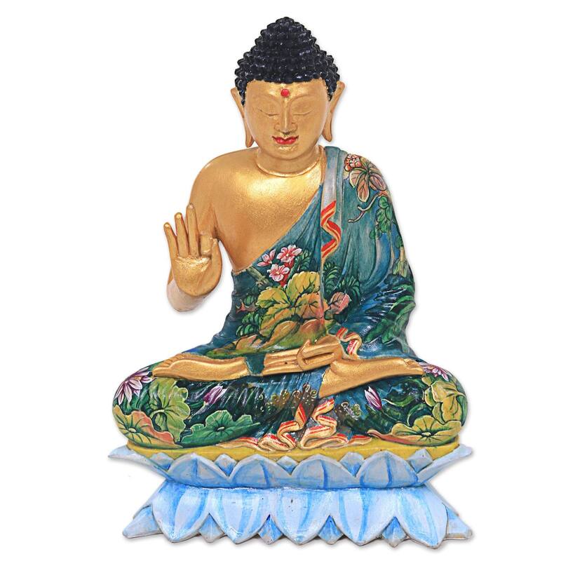 Handmade Vitarka Mudra Buddha Wood sculpture (Indonesia) - 27 x 20 x 14