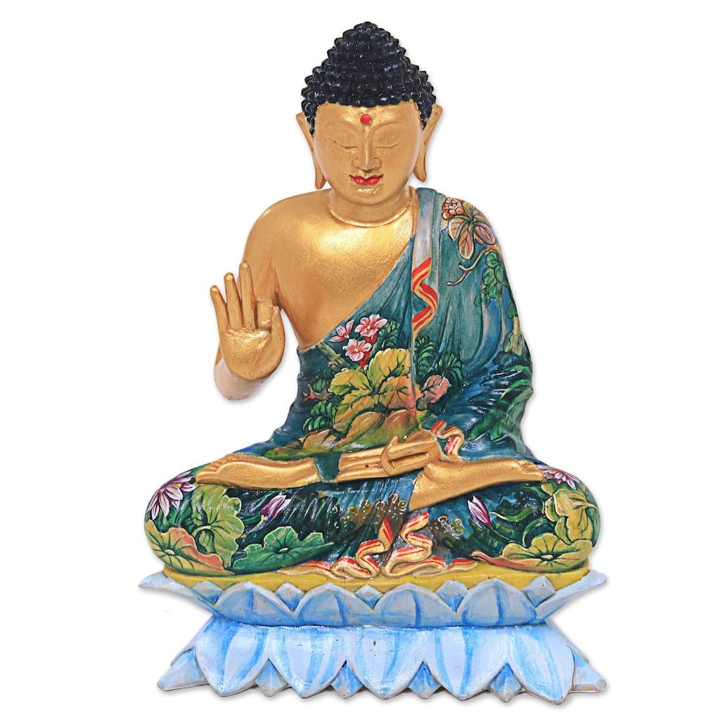 Handmade Vitarka Mudra Buddha Wood sculpture (Indonesia) - 27 x 20 x 14