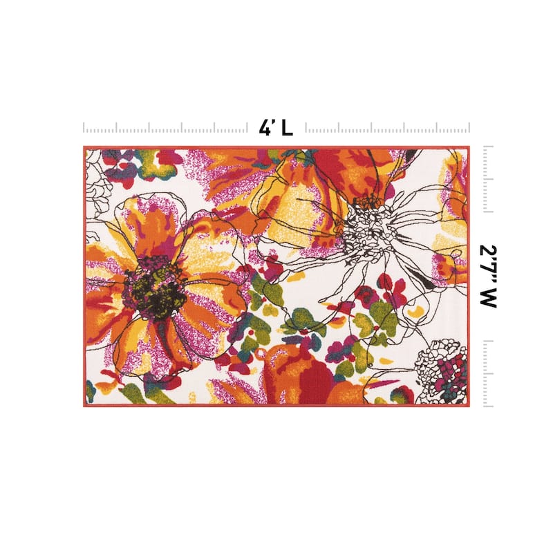 World Rug Gallery Modern Bright Flowers Non-Slip Area Rug Multi