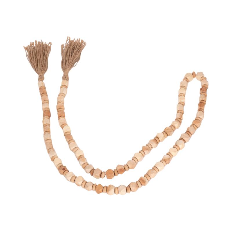84"Lx1" Diameter Beads on Natural Jute, Wood Beaded Garland, Brown Finish, Decorative Wood Beads for Rustic Home Decor
