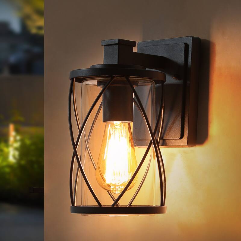 Zarbel Modern Farmhouse Indoor/Outdoor Sconces Cylinder Glass Shade LED Patio Wall Lantern