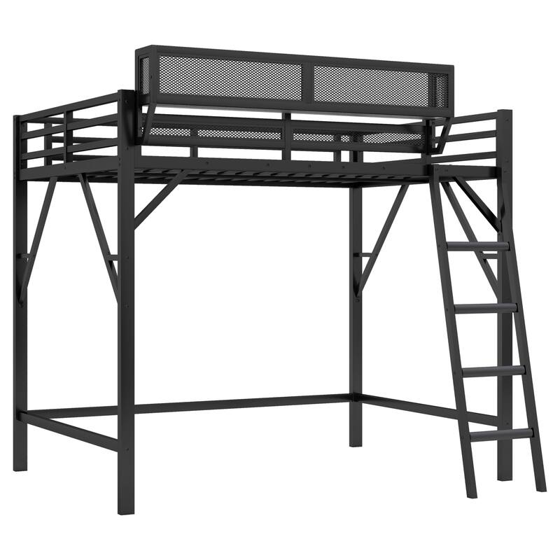 Metal Loft Bed Frame with Storage Shelves for Upper, Loft Bed with Ladder, High Loft Bed for Kids Teens