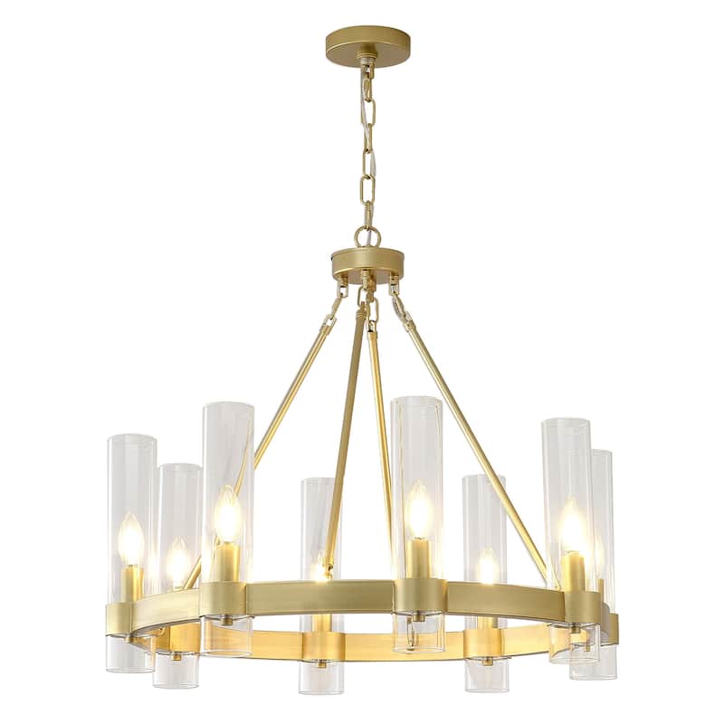 8-Light Industrial Wagon Wheel Chandelier with Glass