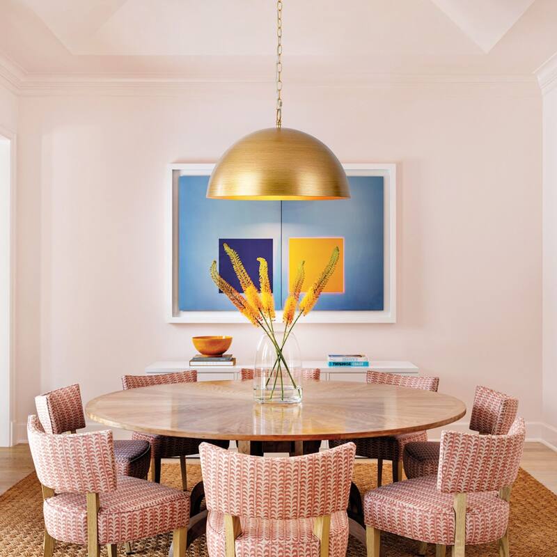 1-Light Industrial Retro Handmade Brushed Gold Dome Pendant Light