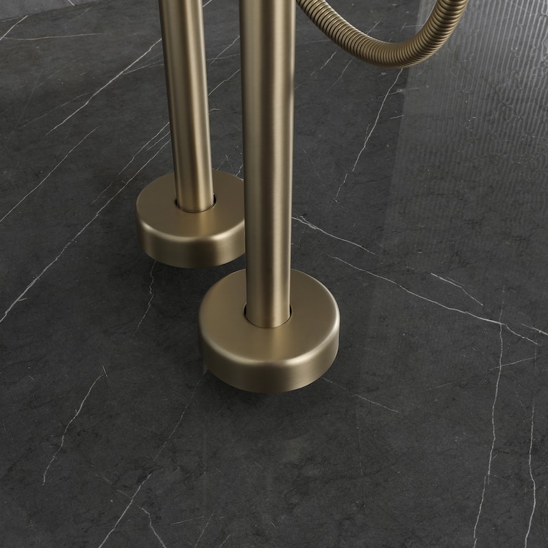 46"H Solid Brass 2-Handle Floor Mounted Tub Faucet with Diverter and Handheld Shower