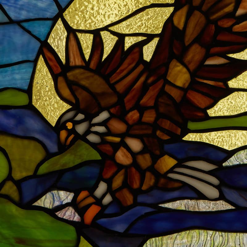 River of Goods Bald Eagle in Flight River of Goods Stained Glass Window Panel - 14" x 0.25" x 14"