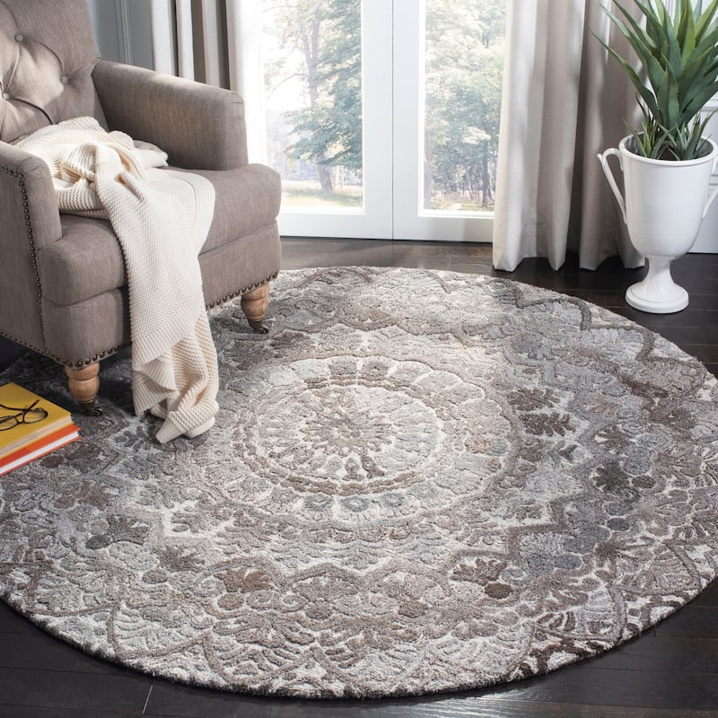 SAFAVIEH Handmade Marquee Genta Modern Medallion Wool Rug - 8' Round - Grey/Ivory - Round
