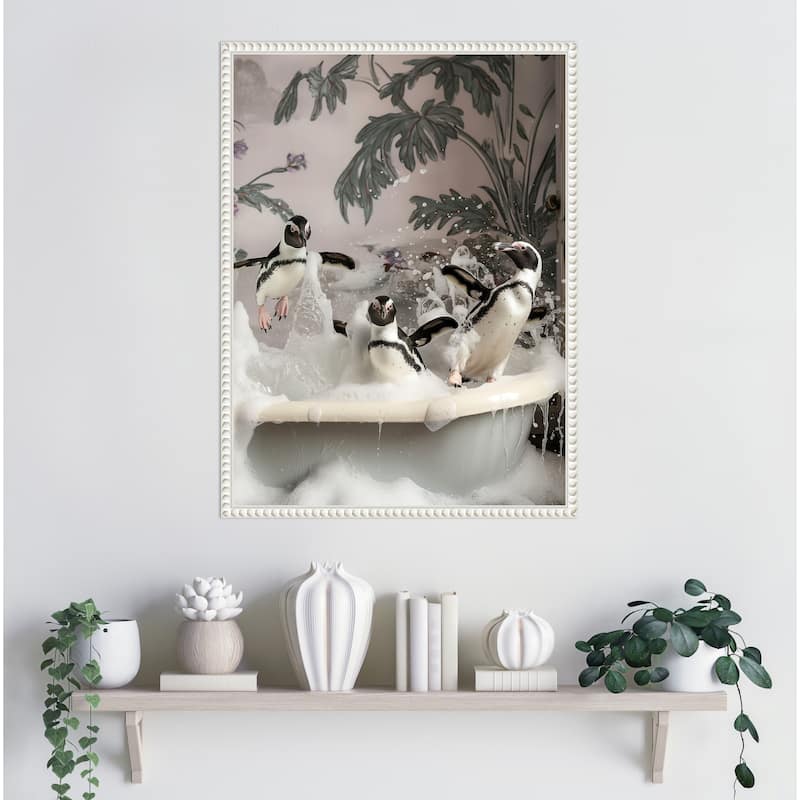 Splish Splash Penguin Bash by Niky Rahner Framed Canvas Wall Art