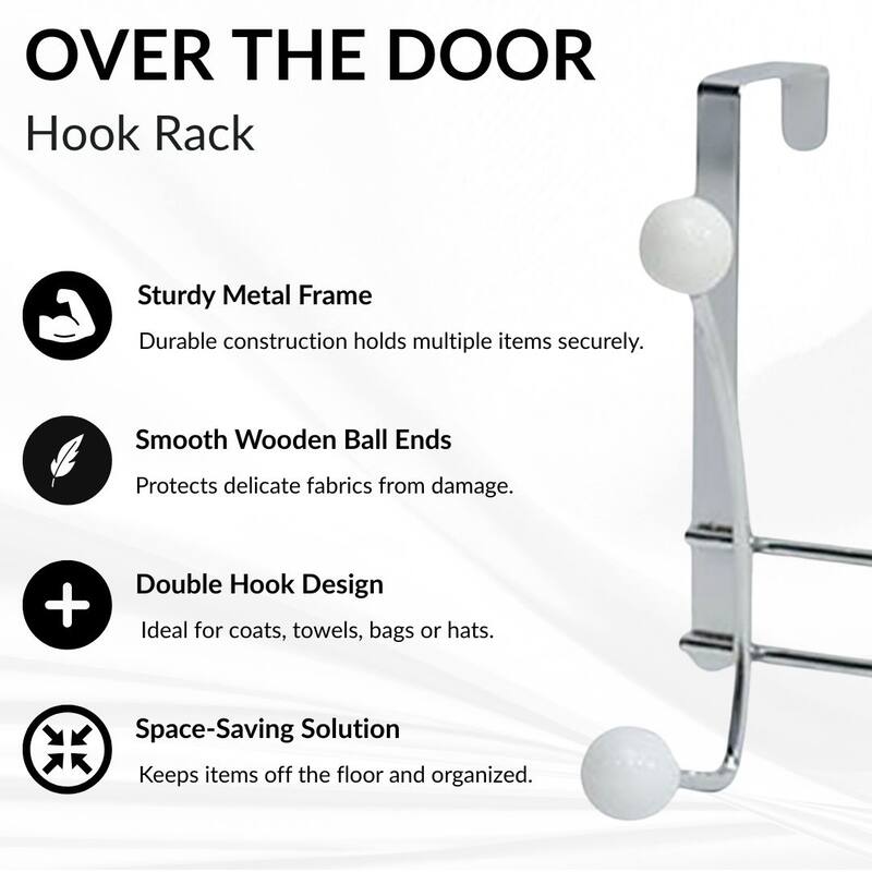 Over The Door Hook Rack with 6 Ball Ends - 10.5 L x 4 D x 7.5 H