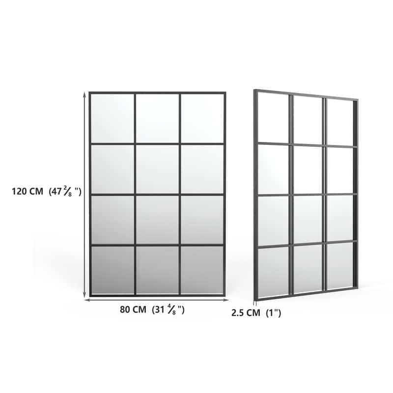 Black Window Pane Wall Mirror Rectangular Accent Mirror - 47.25"×31.5"