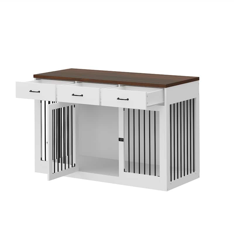 Stylish Wooden Dog Crate Furniture with Storage, 3 Drawers