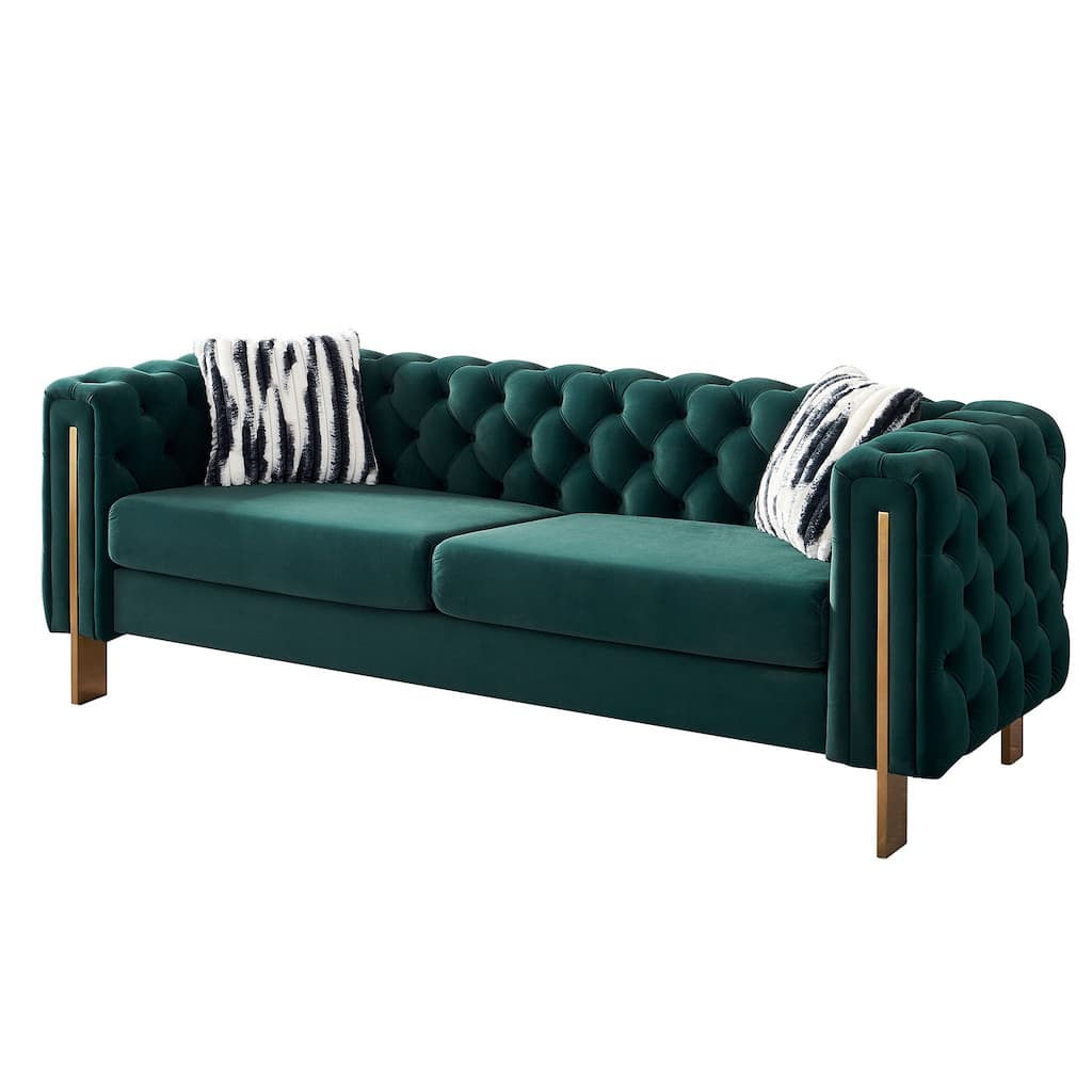 3-Seater Sofa Couch Sleeper Sofa Couch with Square Armrests, Green Lounge Sofa Couch Settee Accent Couch