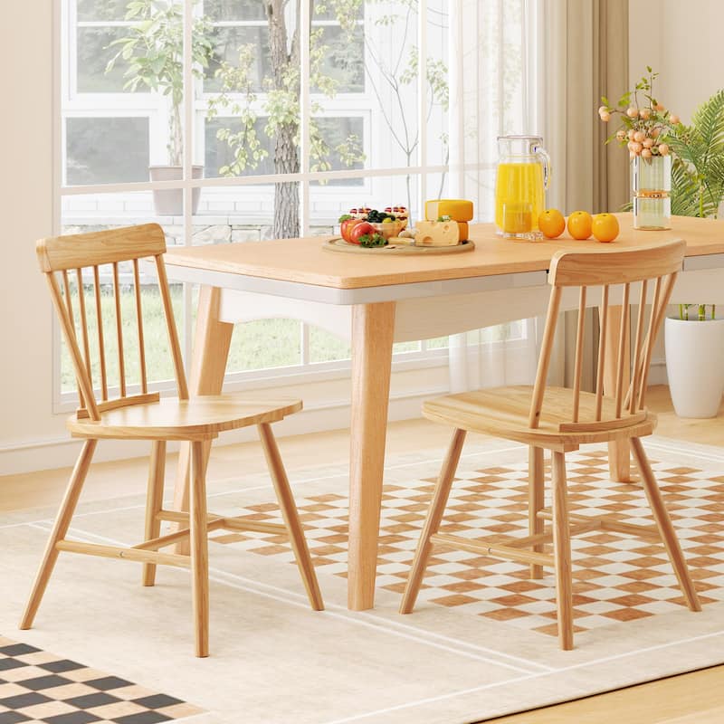 Set of 2 Solid Rubber Wood Dining Chairs with Ergonomic Back Wide Seat Compact for Small Spaces - 19.5" L x 19" W x 32" H